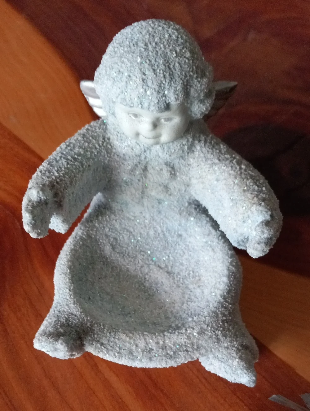 Cherub Holiday Angel Figurine Holding Candle - Blue Glitter